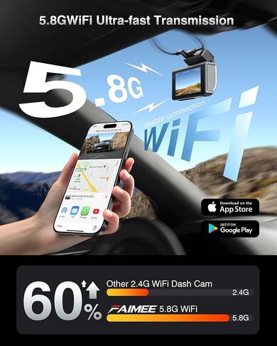 4K Dash Cam Front and Rear, Night Vision, WDR, Free Card Included | 2K Rear Dash Camera for Cars, 170° Wide Angle, 5.8G/2.4G Wi-Fi, Built-in GPS, G-Sensor Emergency Lock, 24H Parking Monitor in Saudi Arabia