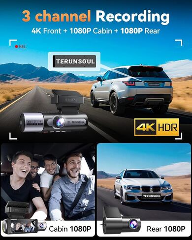 4K Dash Cam Front and Rear, Full HD 3 Channel Dashcam, Free 128GB Card | built-in 5.8GHz WiFi Built-in GPS, Collision sensor, night vision, HDR, 3.16" IPS, 24H Parking Mode（Black） in Saudi Arabia