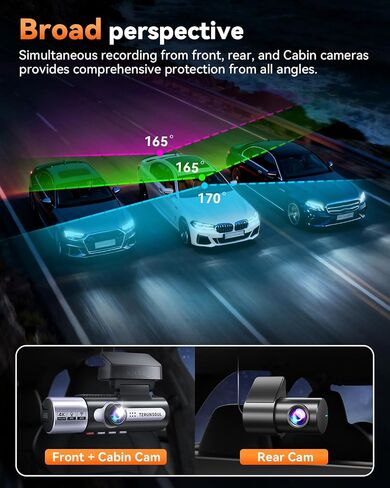 4K Dash Cam Front and Rear, Full HD 3 Channel Dashcam, Free 128GB Card | built-in 5.8GHz WiFi Built-in GPS, Collision sensor, night vision, HDR, 3.16" IPS, 24H Parking Mode（Black） in Saudi Arabia