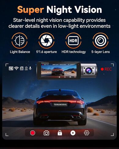4K Dash Cam Front and Rear, Full HD 3 Channel Dashcam, Free 128GB Card | built-in 5.8GHz WiFi Built-in GPS, Collision sensor, night vision, HDR, 3.16" IPS, 24H Parking Mode（Black） in Saudi Arabia