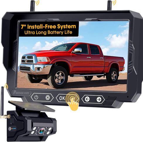 1080P HD Wireless Backup Camera: 1 Minute Magnetic Easy Install No Wiring | 7" Anti-Glare Monitor Clear Night Vision - 24H Long Life Solar Scratch-Proof Rear View Camera for Truck Trailer SUV Small RV in Saudi Arabia