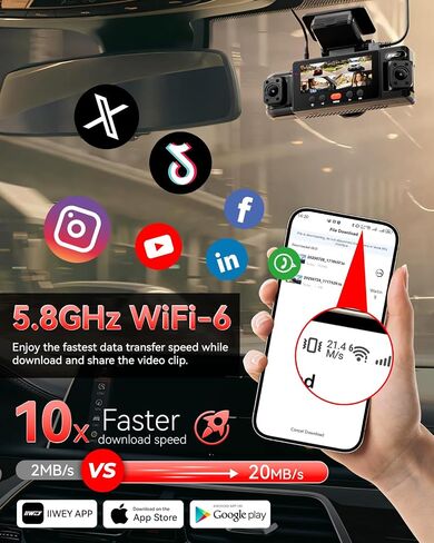 IIWEY N6 360° Dash Cam 4 Channel, Free 128GB Card, 8 IR Lights Night Vision | 5.8G WiFi-6 (up to 20MB/s) with App, 24/7 Parking Mode, FHD Front & Rear Inside Dash Cam for Car, 3.16" IPS, GPS, G-Sensor in Saudi Arabia