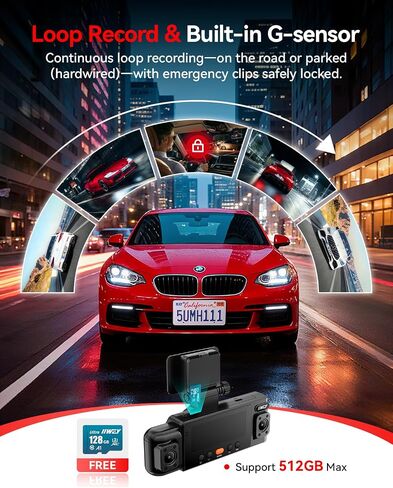 IIWEY N6 360° Dash Cam 4 Channel, Free 128GB Card, 8 IR Lights Night Vision | 5.8G WiFi-6 (up to 20MB/s) with App, 24/7 Parking Mode, FHD Front & Rear Inside Dash Cam for Car, 3.16" IPS, GPS, G-Sensor in Saudi Arabia