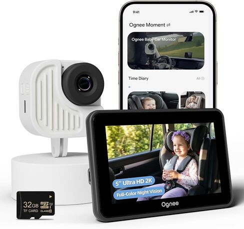 Ognee Baby Car Camera, 2K Crystial Clear Car Camera for Baby with Color Night Vision, Touch Screen Car Monitor, Smart Video Capture & App Control in Saudi Arabia