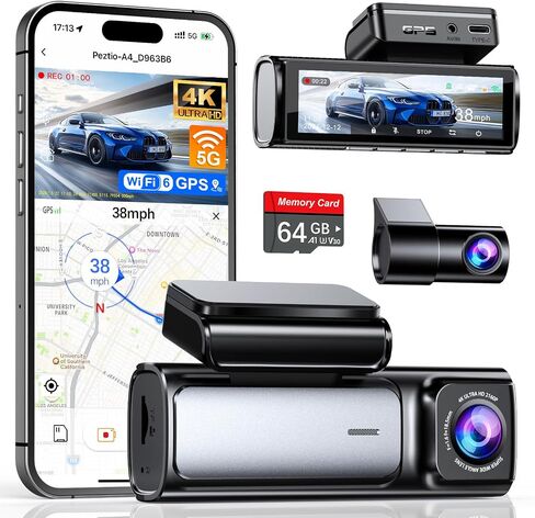 Affver 4K+2.5K Dash Cam Front and Rear, Built-in 5G WiFi 6 GPS Dual Dashcam | 64GB Card Included, 3.59" IPS Screen, APP Control, G-Sensor, Loop Recording, 24H Parking Mode, Night Vision, Car Dash Camera in Saudi Arabia