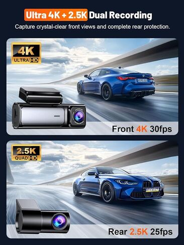 Affver 4K+2.5K Dash Cam Front and Rear, Built-in 5G WiFi 6 GPS Dual Dashcam | 64GB Card Included, 3.59" IPS Screen, APP Control, G-Sensor, Loop Recording, 24H Parking Mode, Night Vision, Car Dash Camera in Saudi Arabia