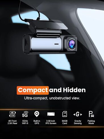 Affver 4K+2.5K Dash Cam Front and Rear, Built-in 5G WiFi 6 GPS Dual Dashcam | 64GB Card Included, 3.59" IPS Screen, APP Control, G-Sensor, Loop Recording, 24H Parking Mode, Night Vision, Car Dash Camera in Saudi Arabia