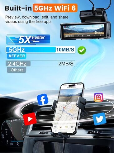 Affver 4K+2.5K Dash Cam Front and Rear, Built-in 5G WiFi 6 GPS Dual Dashcam | 64GB Card Included, 3.59" IPS Screen, APP Control, G-Sensor, Loop Recording, 24H Parking Mode, Night Vision, Car Dash Camera in Saudi Arabia