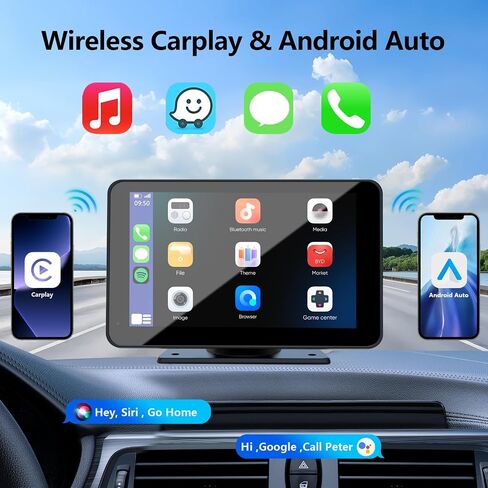 Carplay Screen for Car, 7'' Wireless CarPlay & Android Auto- Upgrade Portable Touchscreen with Bluetooth, Mirror Link, Voice Control, Hands-Free Calling Car Play Screen Stereo for All Vehicles in Saudi Arabia