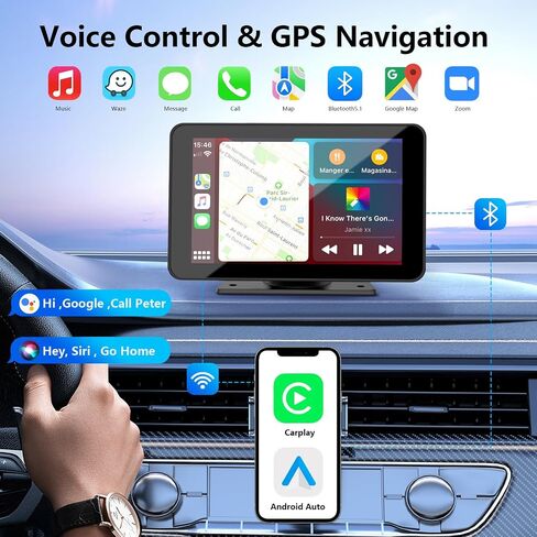 Carplay Screen for Car, 7'' Wireless CarPlay & Android Auto- Upgrade Portable Touchscreen with Bluetooth, Mirror Link, Voice Control, Hands-Free Calling Car Play Screen Stereo for All Vehicles in Saudi Arabia