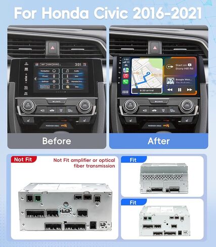 4G+64GB Android 13 راديو ستيريو للسيارة Honda Civic 2016-2021، وحدة رأس شاشة تعمل باللمس 9 بوصة مع Android 13/CarPlay/Android Auto/GPS Navigation/Bluetooth/FM/DSP Radio/AHD احتياطية in Kuwait