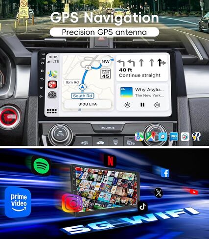 4G+64GB Android 13 راديو ستيريو للسيارة Honda Civic 2016-2021، وحدة رأس شاشة تعمل باللمس 9 بوصة مع Android 13/CarPlay/Android Auto/GPS Navigation/Bluetooth/FM/DSP Radio/AHD احتياطية in Kuwait