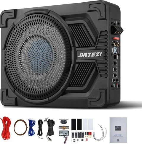 10" 1200W Under Seat Subwoofers with Amp, Class D MOSFET Amp & Efficient Heat Dissipation Design, Independent Control for Low-Pass Filter/Gain/Bass Boost, Suitable for Trucks/SUVs/Jeeps/MPVs in Saudi Arabia