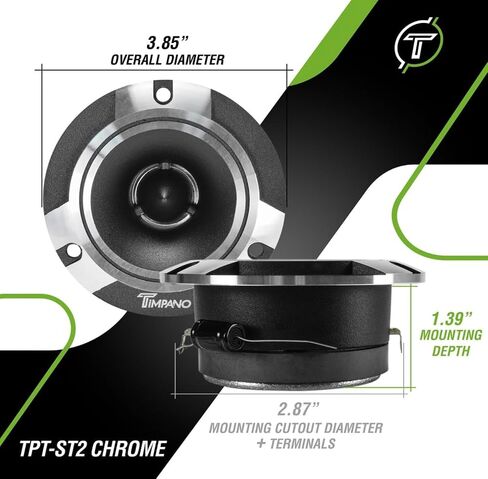 Timpano TPT-ST2 Chrome Slim Super Tweeter, 600 Watts 4 Ohm, 105 dB, 1 in Voice Coil, 3.85 inch Pro Car Sound System Bullet Tweeters (Pair) in Saudi Arabia