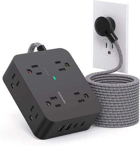 HANYCONY Surge Protector Power Strip, 1080J, 5 Ft Braided Extension Cord | 8 Outlets 4 USB Ports(2 USB C), Outlet Extender, Flat Plug, Wall Mount, Desk Charging Station, Home Office, Dorm Room ETL in Saudi Arabia