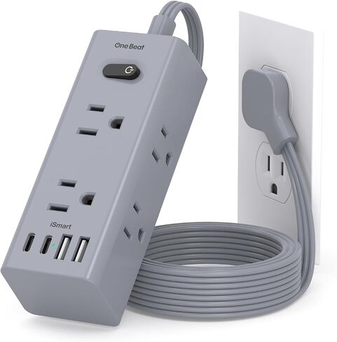 One Beat 10Ft Extension Cord with Multiple Outlets,Flat Plug Power Strip | Surge Protector with 10 Ft Long Cord,6 Outlet 4 USB Ports (2USB C),Multi Outlet Wall Plug for Travel,College,Dorm Essentials in Saudi Arabia