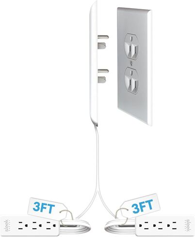 Sleek Socket Original & Patented Flat Ultra-Thin Outlet Concealer with Extension Cord Kit, Multi Outlets Power Strip, Ideal for Home Improvement, Hide Bulky and Messy Cords, 3ft in Saudi Arabia