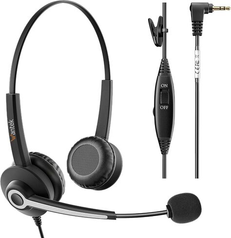 Wantek Phone Headset 2.5mm Jack with Microphone & Volume Control, Noise Cancelling Telephone Headsets for Panasonic Vtech AT&T, Cisco, Polycom, Gigaset Cordless Landline Office Phones （682-2.5mm） in Saudi Arabia