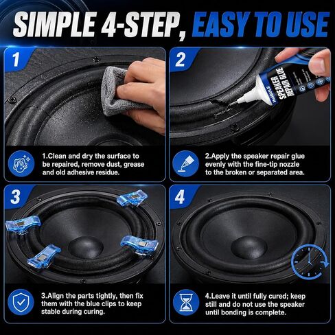 Speaker Repair Glue, Strong Speaker Glue, Waterproof and Shockproof | 1.86 Oz speaker glue, speaker repair kit with Fixing Clips, for Speaker Assembly and Repair Equipment in Saudi Arabia