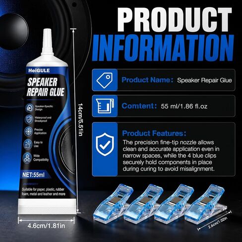 Speaker Repair Glue, Strong Speaker Glue, Waterproof and Shockproof | 1.86 Oz speaker glue, speaker repair kit with Fixing Clips, for Speaker Assembly and Repair Equipment in Saudi Arabia