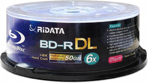 RiDATA BD-R DL Dual Layer Blu-ray Recordable Blank Disc, 50GB, 6X Speed, Logo Branded Surface, 25 Pack Spindle in Saudi Arabia