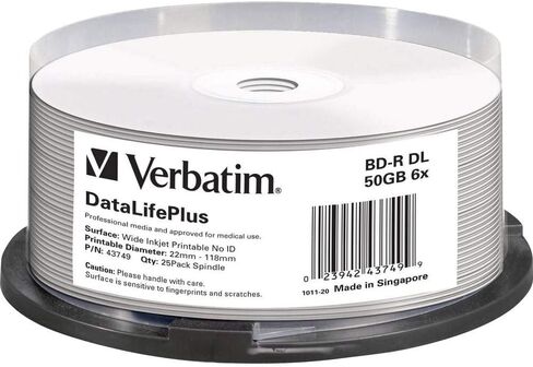 Verbatim BD-R XL 100GB 4X White Inkjet Printable, Hub Printable - 10pk Spindle in Kuwait