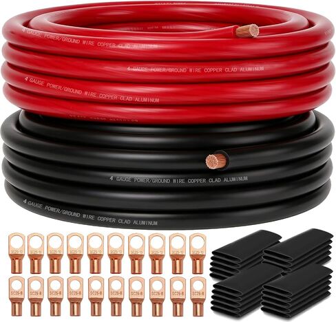 DLronwey 4 Gauge Wire,(10ft Each - Red/Black) 4 AWG Battery Cable, Copper Clad Aluminum CCA Welding Cable for Car Audio,Battery Systems,RVs,Solar Systems,Amp Wiring Kit in Saudi Arabia