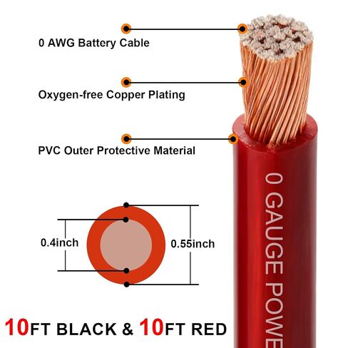 DLronwey 0 Gauge Wire 20FT,1/0 AWG Battery Cable,Copper Clad Aluminum Amp Wiring Kit with 8pcs Pure Copper Lugs & Heat Shrink Tube for Car Audio Amplifier, Inverter, RV, Marine, Solar, Winch in Saudi Arabia