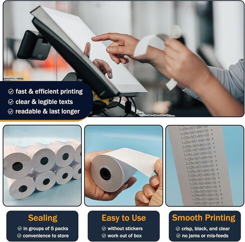 2 1/4 in x 150 ft Calculator Paper Rolls 2 1/4 Adding Machine Tape Paper Rolls, for HR-10RC, HR-170RC, HR-200RC, EL-1197PIII, EL-1801V, P23-DHV-3, CP-90A, MP11DX-2, 1280-2, 53 GSM, 10 Rolls in Kuwait