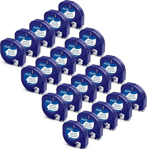 متوافق مع عبوات صانع الملصقات Dymo LetraTag 91331 الشريط البلاستيكي الأبيض | 12 مم × 4 م (1/2 بوصة × 13 بوصة)، تعمل مع طابعة Labeler Letra Tag 200B، LT 100T 100H Plus، 5 عبوات من خراطيش الملصقات KINGDOM in Kuwait