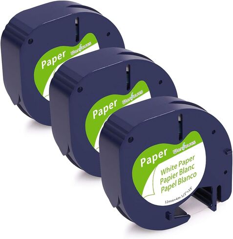 Compatible with Dymo LetraTag Label Maker Refills White Paper Tape 91330 | 12mm x 4m (1/2" x 13') for LT-100T LT-100H Plus 200B XR, 3-Pack Replace for Dymo LetraTag Refill Label Tape in Saudi Arabia