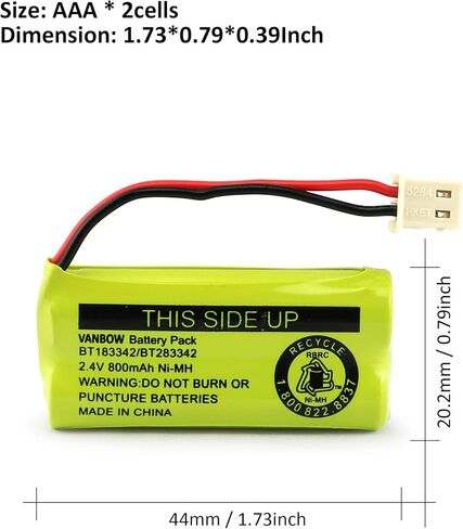BT183342/BT283342 2.4V 800mAh Ni-MH Cordless Phone Battery Pack | Compatible with AT&T VTech Cordless Phone Batteries BT166342/BT266342 BT162342/BT262342 (Pack 2) in Saudi Arabia
