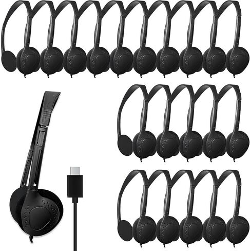 USB-C Headphones, 25-Pack, Black | Bulk Pack, Suitable for Classroom & School, For Children & Teenagers, Compatible with Pad & Smartphones in Saudi Arabia