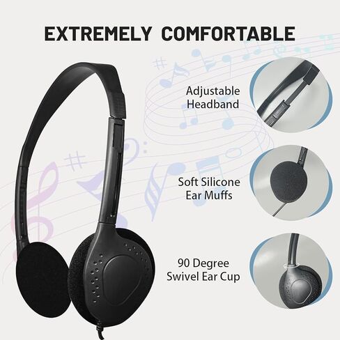 USB-C Headphones, 25-Pack, Black | Bulk Pack, Suitable for Classroom & School, For Children & Teenagers, Compatible with Pad & Smartphones in Saudi Arabia
