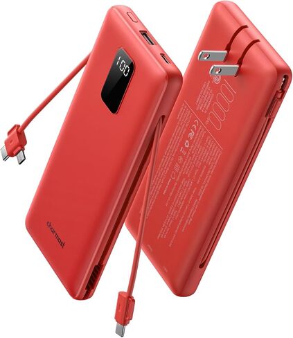 charmast Portable Charger Power Bank 10000mAh with Built-in AC Wall Plug | Built-in Cables,5 Outputs,Flight-Safe,Slim Travel Phone Charger for iPhone 17 14,Samsung Galaxy,iPad,Android,Smartwatch,etc in Kuwait