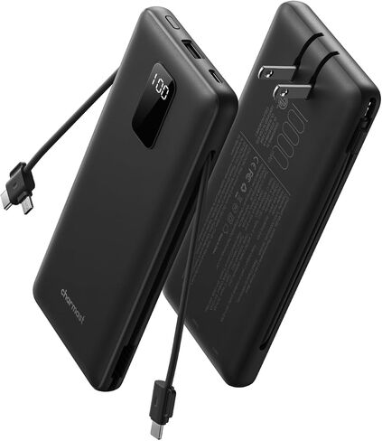 charmast Portable Charger Power Bank 10000mAh with Built-in AC Wall Plug | Built-in Cables,5 Outputs,Flight-Safe,Slim Travel Phone Charger for iPhone 17 14,Samsung Galaxy,iPad,Android,Smartwatch,etc in Saudi Arabia
