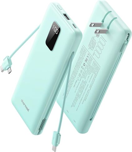 charmast Portable Charger Power Bank 10000mAh with Built-in AC Wall Plug | Built-in Cables,5 Outputs,Flight-Safe,Slim Travel Phone Charger for iPhone 17 14,Samsung Galaxy,iPad,Android,Smartwatch,etc in Saudi Arabia