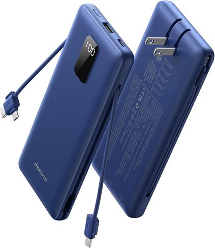 charmast Portable Charger Power Bank 10000mAh with Built-in AC Wall Plug | Built-in Cables,5 Outputs,Flight-Safe,Slim Travel Phone Charger for iPhone 17 14,Samsung Galaxy,iPad,Android,Smartwatch,etc in Saudi Arabia