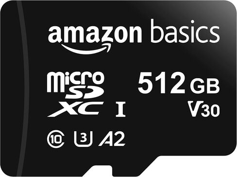 Amazon Basics microSDXC Memory Card with Full Size Adapter, A2, U3, Read Speed up to 100 MB/s, 128GB, Black in Kuwait