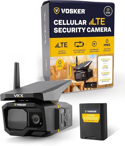 Vosker VKX Solar Powered 4G-LTE Outdoor Cellular Security Camera - No WiFi Needed, Motion Activated, Night Vision, SIM Card Included, On-Demand Mode - 15s Video Clips, IP65 Weather-Resistant | 15s Video Clips, IP65 Weather-Resistant, SIM Card Included, No in Saudi Arabia