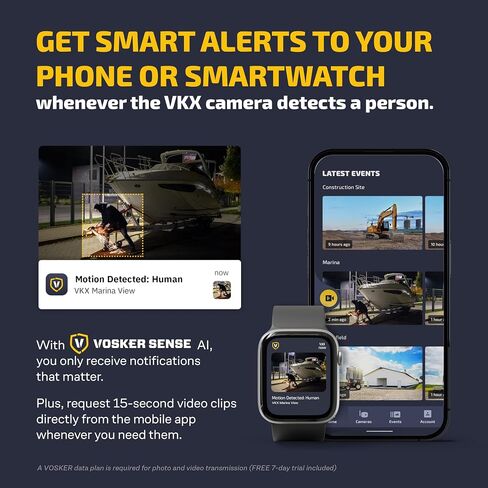 Vosker VKX Solar Powered 4G-LTE Outdoor Cellular Security Camera - No WiFi Needed, Motion Activated, Night Vision, SIM Card Included, On-Demand Mode - 15s Video Clips, IP65 Weather-Resistant | 15s Video Clips, IP65 Weather-Resistant, SIM Card Included, No in Saudi Arabia