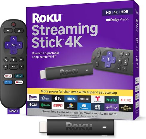 Roku Streaming Stick HD with Voice Remote | Compact 4K Streaming Device for TV with Roku Voice Remote & Long-Range Wi-Fi - Free & Live Local News, Sports in Kuwait