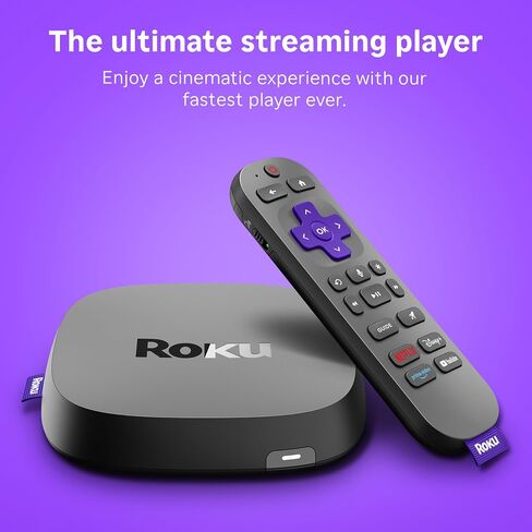 Roku Ultra, Ultimate Streaming Player - 4K Streaming Device for TV | HDR10+, Dolby Vision & Atmos - Bluetooth & Wi-Fi 6 - Rechargeable Voice Remote Pro with Backlit Buttons - Free & Live TV in Kuwait