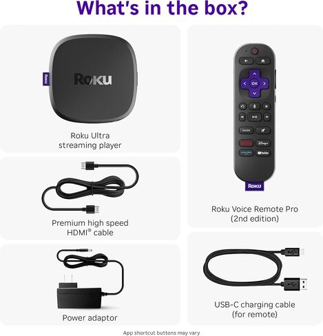 Roku Ultra, Ultimate Streaming Player - 4K Streaming Device for TV | HDR10+, Dolby Vision & Atmos - Bluetooth & Wi-Fi 6 - Rechargeable Voice Remote Pro with Backlit Buttons - Free & Live TV in Kuwait