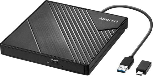 Amicool External DVD Drive USB 3.0 USB C CD Burner CD/DVD +/-RW Optical Drive, Slim Portable DVD Player CD ROM Rewriter Writer Reader for Laptop Desktop PC Windows 11/10/8/7 MacBook Mac Linux OS Apple in Saudi Arabia