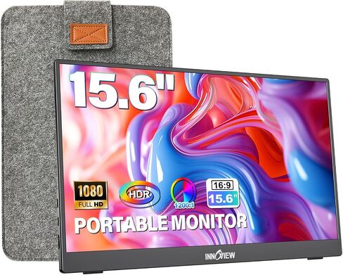 InnoView Portable Monitor 15.6" 1080P for Laptop with Protective Sleeve, Built-in 90° Adjustable Stand USB C HDMI Ultra-Slim Portable Laptop Monitor for MacBook Phone PS Xbox Switch in Saudi Arabia