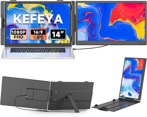 KEFEYA Laptop Screen Extender, 14" FHD 1080P IPS Laptop Monitor Extender Dual Screen, Portable Monitor for Laptops 13-17" with USB-C/HDMI Port, Plug n Play for Windows/Mac/Android/Switch/PS5 in Saudi Arabia