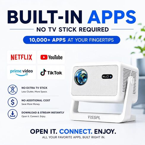 [Now with Netflix & 3500ANSI] 4K Smart Projector with WiFi and Bluetooth, Auto Focus & Keystone Portable Print Server Mini Projector with Stand, Outdoor Home Theater Small Proyector for bedroom in Kuwait