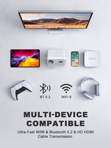 [Now with Netflix & 3500ANSI] 4K Smart Projector with WiFi and Bluetooth, Auto Focus & Keystone Portable Print Server Mini Projector with Stand, Outdoor Home Theater Small Proyector for bedroom in Kuwait