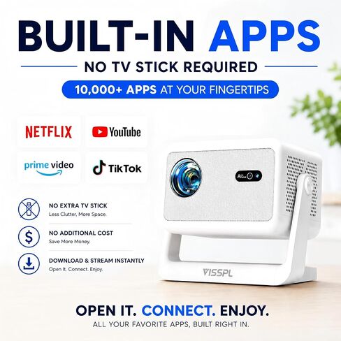 [Now with Netflix & 3200ANSI] 4K Smart Projector with WiFi and Bluetooth,Auto Focus & Keystone Portable Mini Projector with Stand,Outdoor Home Theater Small Proyector for bedroom White in Saudi Arabia